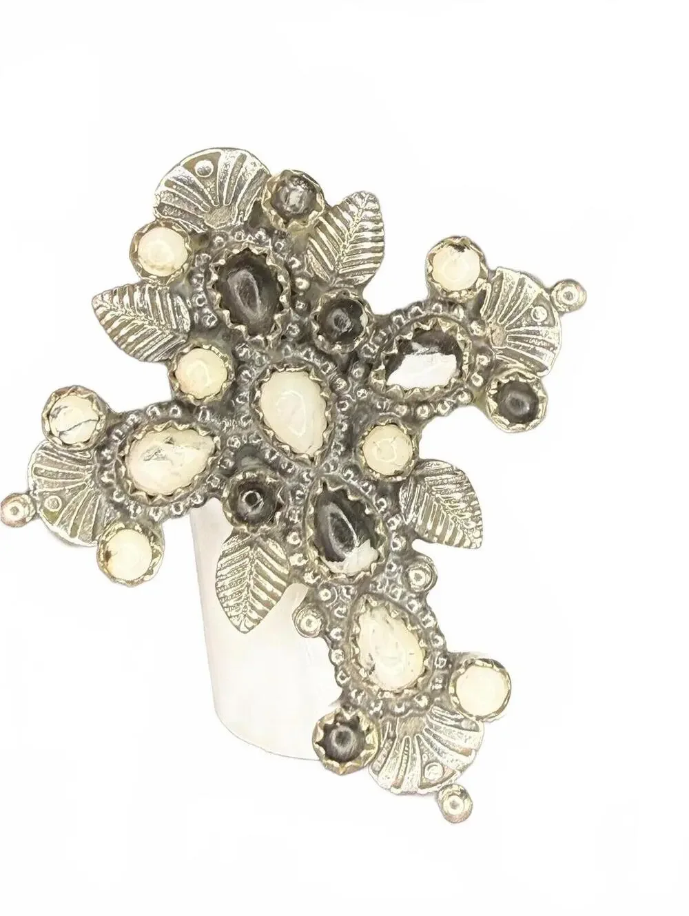 White Buffalo  Cross Ring - 825 sterling silver ring